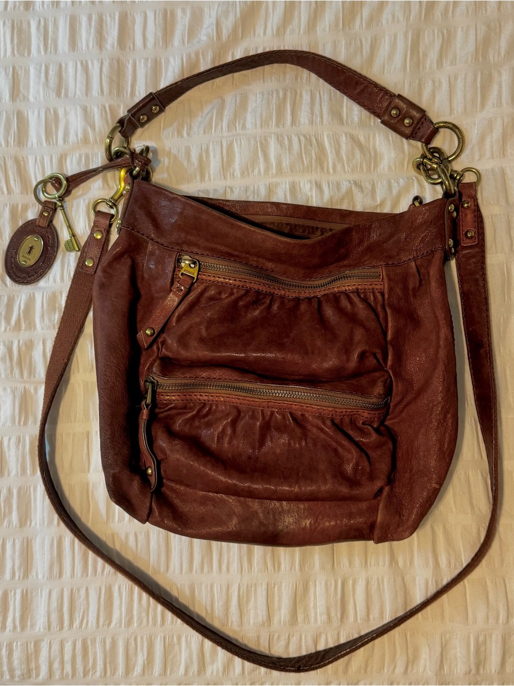 Fossil Vintage Distressed Leather Hobo Crossbody